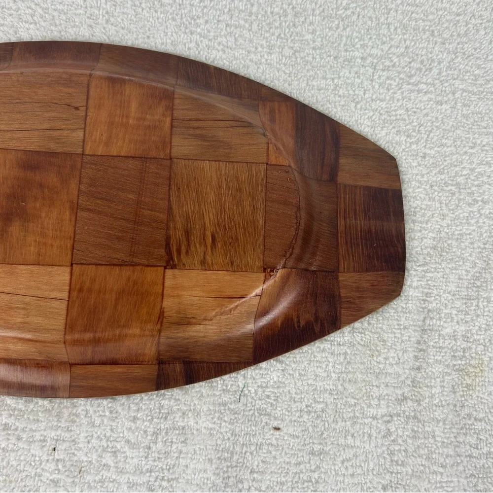 VTG Pressed wood tray featuring a distinct checkerboard parquet pattern